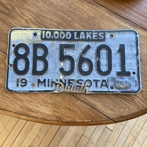 Minnesota License Plate 8B 5601 1960 with Metal 1961 Tab And Duluth Plate Badge