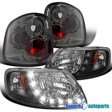 Fit 1997-2003 Ford F150 Flareside Black Headlights Led Bar Lamptail Lamps Smoke