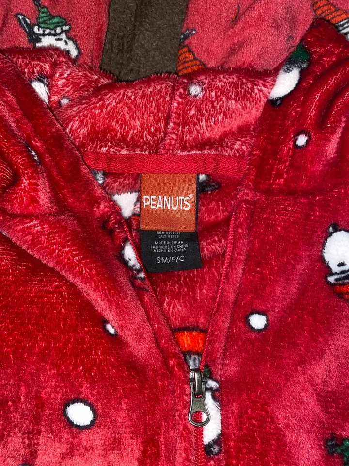 Peanuts Snoopy Navidad Una Pieza Cremallera Body Traje Felpa Pijama Mujer’s Talla S Foto 2 de 4