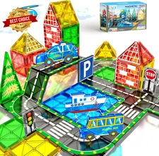 Magnetic Tiles Road Set with Car Magnet Building Tile Toys for Kids Ages 3-5 4-8