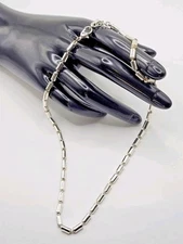Vtg signed NAPIER Silver Tone NECKLACE w/Barrel shaped links 16" to 18" length