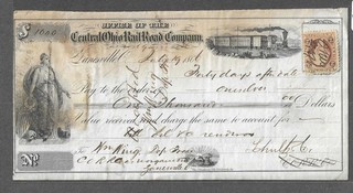 1866 Zanesville Ohio RR Bank Draft "Train/Liberty"
