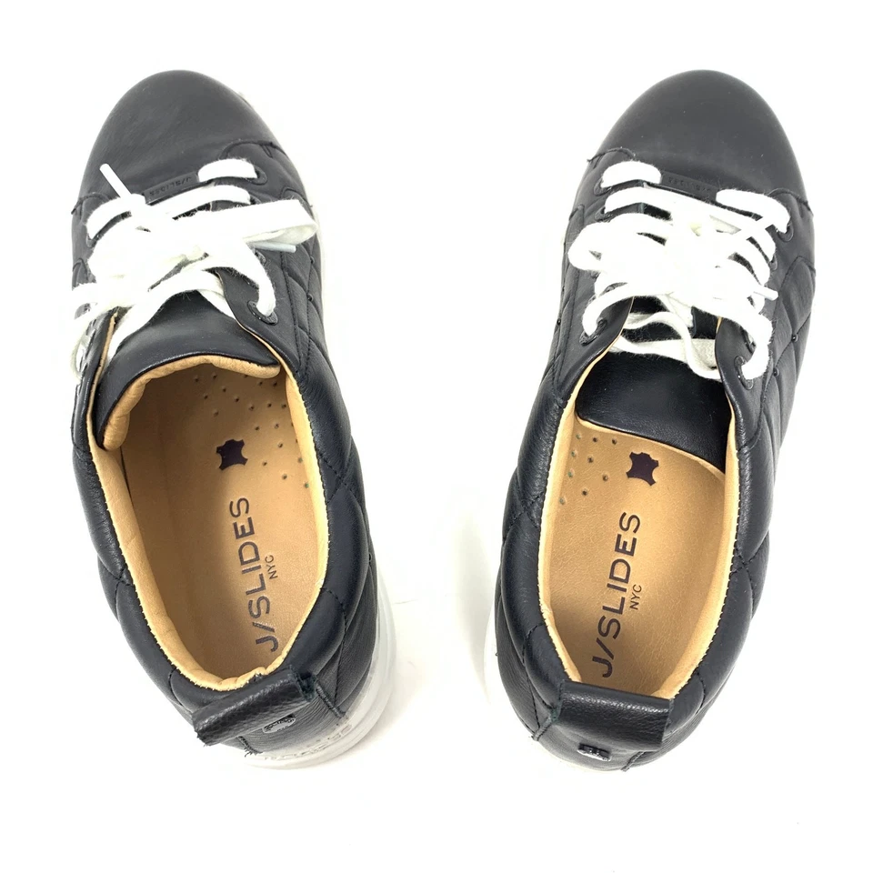 J/SLIDES Women's Sz 8 Noreen Quilted Stitch Leather Platform Sneaker Black White - Image 4 of 4