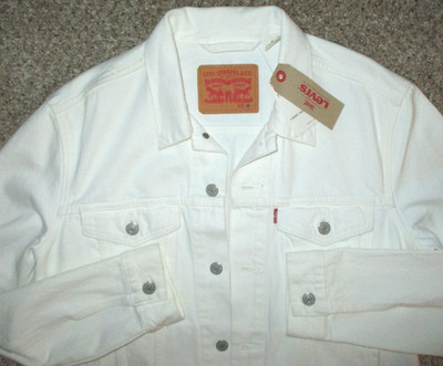 Levis Denim Jacket White Trucker Mens M Cotton NEW! 723340292 Red Tab Steel Hour