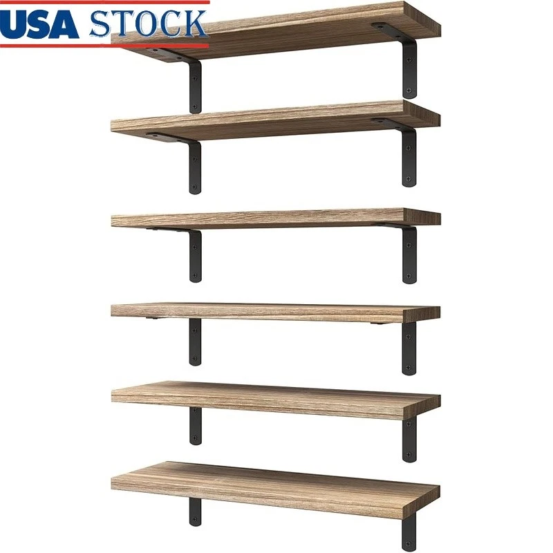Floating Wall Shelves Set of 6 Wood Storage Display Shelves Rustic Home Decor US