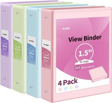 UNEE 1.5 Inch Binders 3 Ring 4 Pack, Clear View Inch, Pastel Assortment "