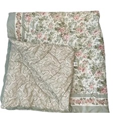 Full/Queen Laura Ashley Green Pink Cottage Rose Floral 95x85in Paisley Comforter
