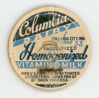 Milk Bottle Cap Columbia Dairy Columbia City IN (Indiana) IND. phone 33