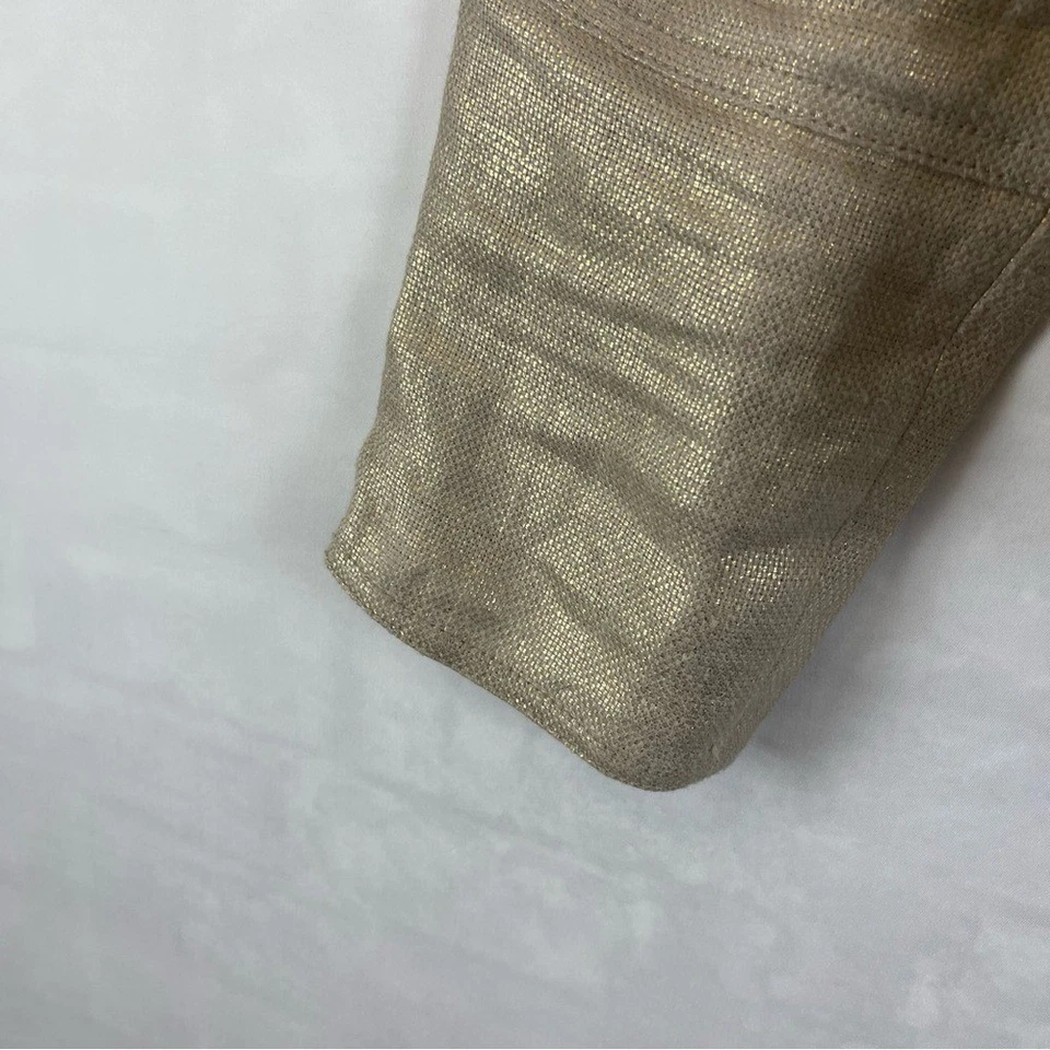 Chico's Metallic Linen Moto Jacket Gold Shimmer Size 1 (M) Lightweight Zip Front - Image 2 of 4