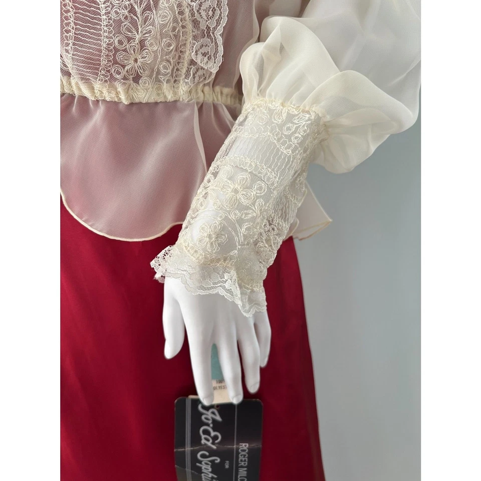 NWD Roger Milot Vintage 70s Edwardian Sheer Lace Cream Peplum Blouse size 16 - Image 4 of 4