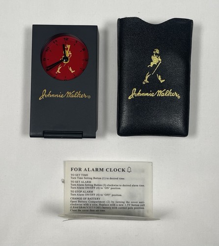 Vintage Johnnie Walker Travel Alarm Clock Folding Case Barware Promo Dual Time