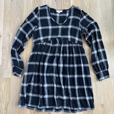 Knox Rose Babydoll Dress Women's S Plaid V Neck Long Sleeve Black Grunge 90’s