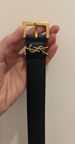 Authentic Saint Laurent Cassandre Women’s Black & Gold Logo Belt