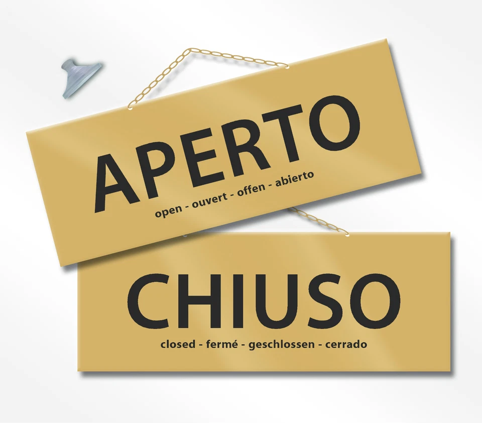 Cartello APERTO e CHIUSO negozio studio laboratorio officina bottega bar vetrina