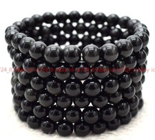 6-20mm Natural Black Obsidian Round Gemstone Beads Elastic Bracelet 7.5''