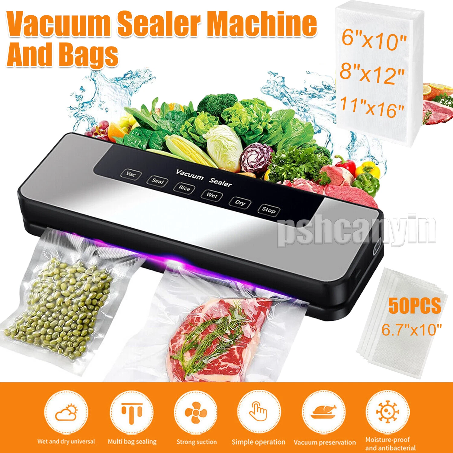 Commercial Vacuum Sealer Machine Vacuum Sealer Bags Food Saver System 50x Bags