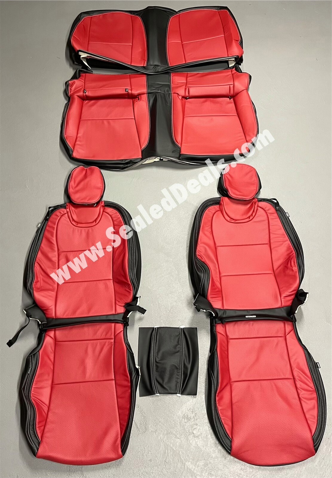 CHEVY CAMARO 2010-2015 BLACK/RED LEATHER-LIKE CUSTOM FIT FRONT SEAT COVER - Foto 7