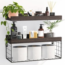 Fixwal 2 1 Tier Floating Bathroom Shelves w/ Basket, Rustic Over Toilet Storage