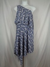 Banana Republic Blue Paisley Asymmetric One Shoulder Dress Size 12 New