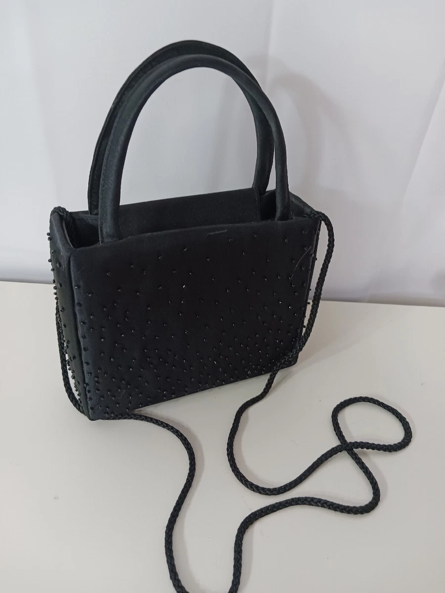 Vintage Jessica McClintock Hard Case Small Evening Bag Purse Black Satin  Beaded | eBay