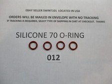 012 Silicone O-ring 70 durometer 3/8" ID x 1/2" OD x 1/16" thick. Quan 4.