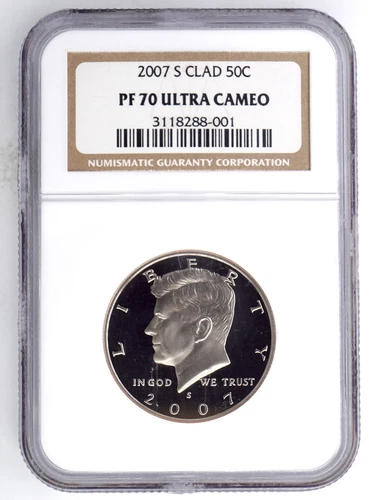 2007-S CLAD PROOF KENNEDY HALF DOLLAR NGC PF70 ULTRA CAMEO 288001