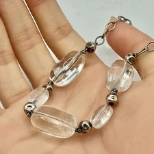 Vtg Quartz Crystal Necklace - 17” Silvertone Chain - 1990s - Presidium Tested