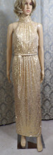 Leena Mac Duggal Sequined Halter Neck Belted Soft T Sz 4 Gold $398 NWT
