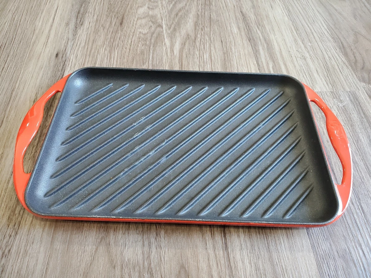 Le Creuset Enameled Cast Iron Rectangular Skinny Griddle 13 x 8.5  Red-Orange