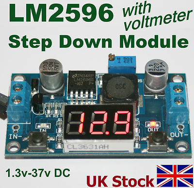 LM2596 Buck Step-Down einstellbarer Ausgang 1,3-37 V mit integriertem LED-Voltmeter - UK