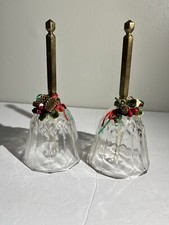 "Campanas de mano de cristal 1988 mango de latón patrón de diamante 7"" boda navideña"