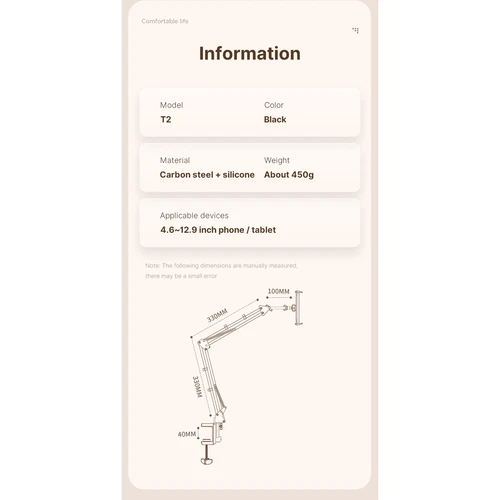 Ulanzi T2 Soporte de brazo largo ajustable de metal para tableta soporte de escritorio para teléfonos iPad - Imagen 8 de 8