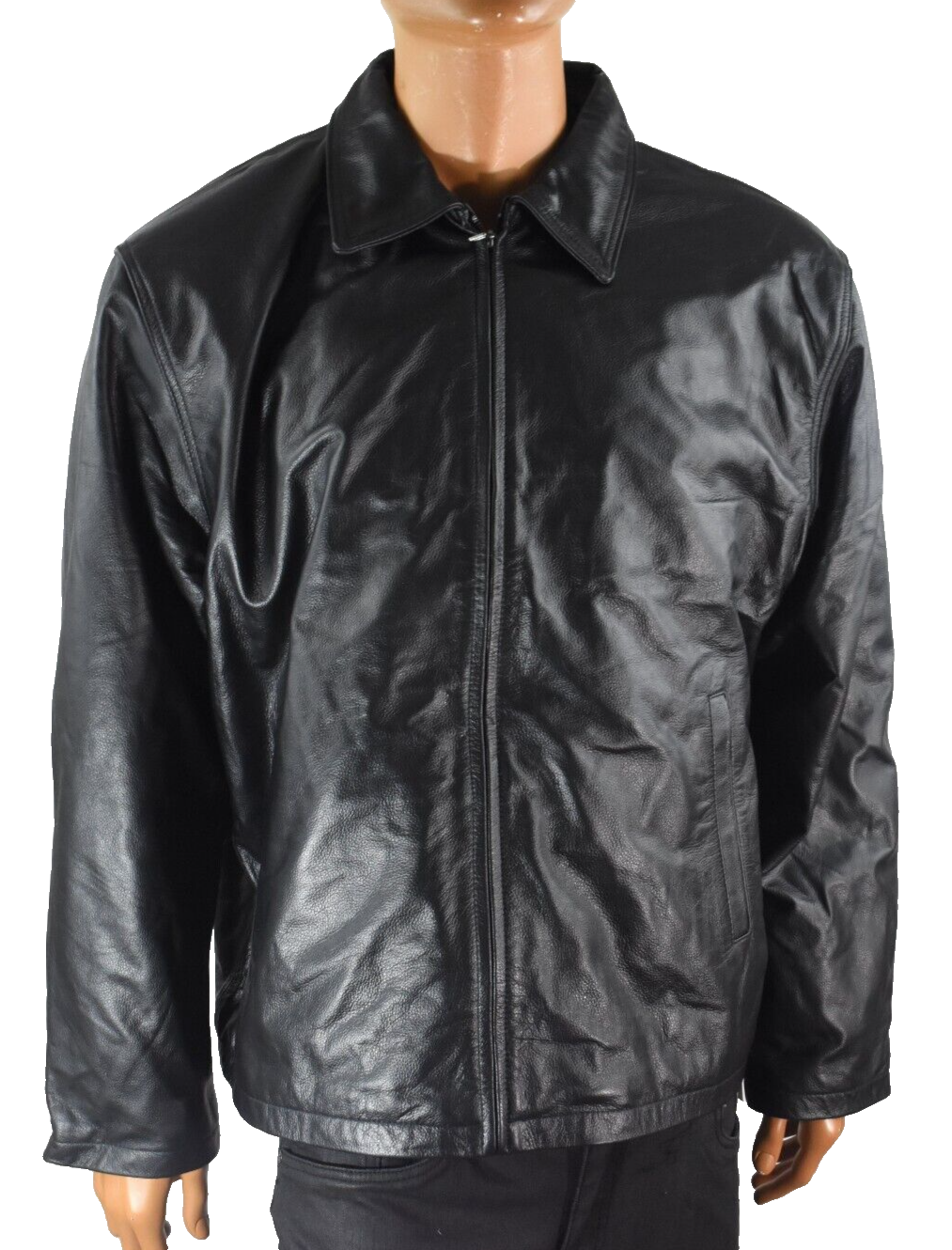 Vintage Leather Mens Jacket New XXL Black Genuine Leather Full Zip Motorcycle