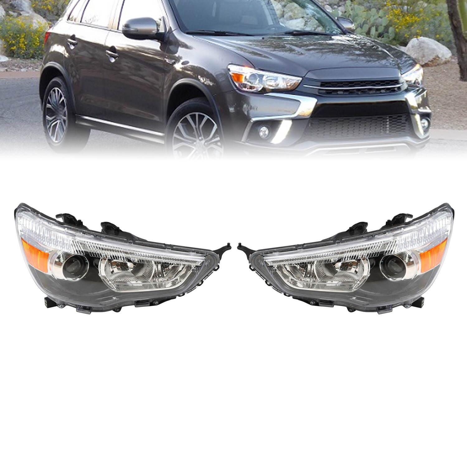 Pair For 2011-2019 Mitsubishi Outlander Sport Headlight Headlamp Left+Right Side