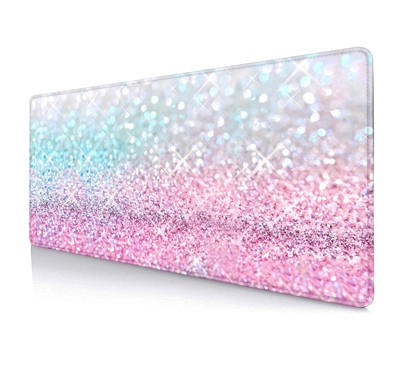 Gradient Glitter Large Mouse Pad Pink Blue Sparkle Desk Pad Cute Desk Mat Non...