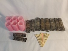 LOT of 10 Vintage Wire Brush Mesh Hair Rollers Curlers Medium 6 Pink Plastic