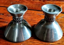 2 Vintage MASTAD NORWAY PEWTER CANDLE HOLDERS Mid Century Modern 101