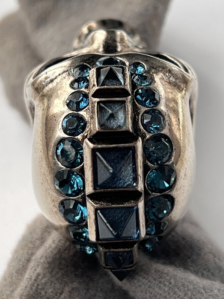 Alexander McQueen Iconic Skull Spike Mohawk Blue Crystal Statement