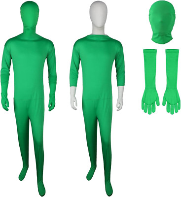 2 Pack Green Screen Chromakey Bodysuit Gloves Hood, Unisex Disappearing Photogra