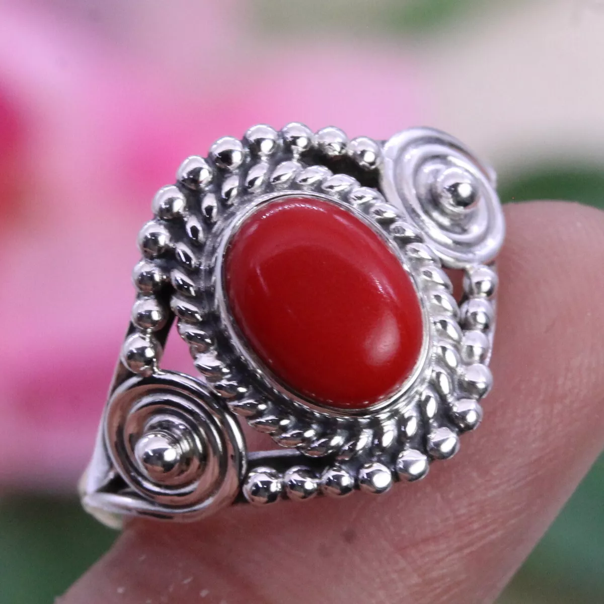 Sterling silver red coral best sale ring