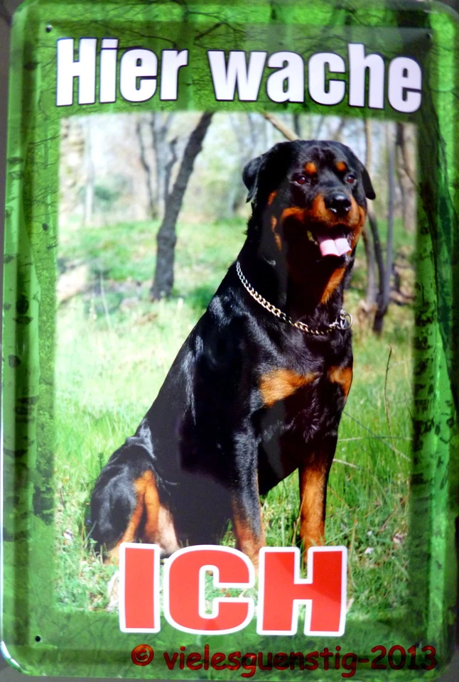 Blechschild Schild 20x30 cm - Hier wache ich Rottweiler Hund Wachhund Grundstück