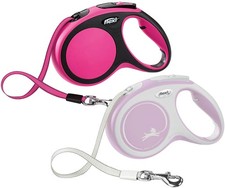 Flexi New Comfort Retractable Tape Dog Leash Medium 16-Foot Pink/Grey 55-lb. Dog