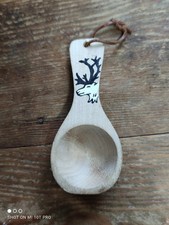 vintage Scandinavian Wooden Measuring Scoop Hand Painted Reindeer Pattern