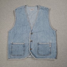 Vintage Guess Denim Vest Men Large Blue 80s 90s Made in USA Light Wash Biker