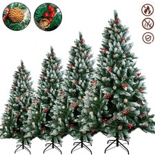 5ft 6ft 7ft Snow Flocked Christmas Tree with Pine Cones Red Berries Xmas Trees