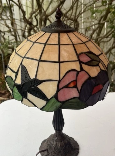 Vintage Tiffany Style Stained Glass Hummingbird Table Top Lamp