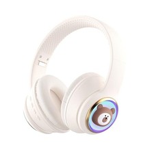 Kids Bluetooth Headphones with Colorful LED Lights - Wireless Over Ear - White
