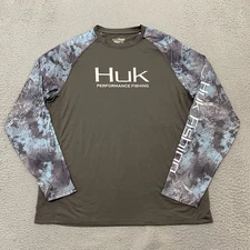 Huk Performance Shirt Mens M Gray Blue Camouflage Phenom Fishing Long Sleeve