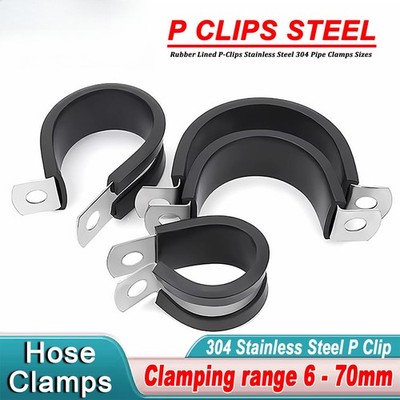 Rubber Lined P Clips Stainless Steel 6 - 70 mm Pipe Cable Hose Clamp Single Clip