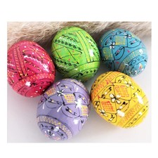 Needzo Pysanky Pisanki Hand Painted Wooden Easter Eggs Pastel Colors Ukrainian